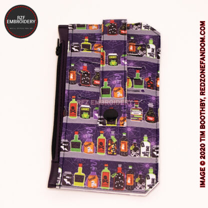Wallet with printed potion bottles.
