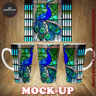 17oz Latte Mug - Peacock Stained Glass