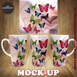 17oz Latte Mug - Pink Marble and butterflies