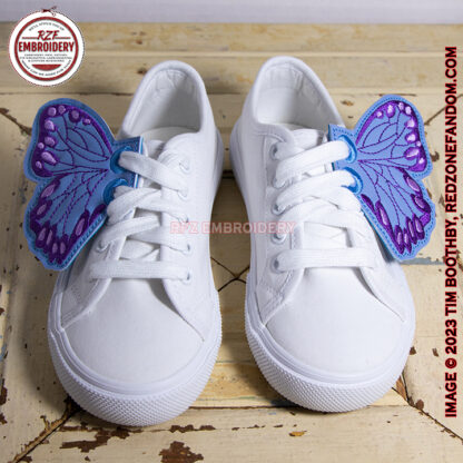 Blue Butterfly Shoe Wings on shoes