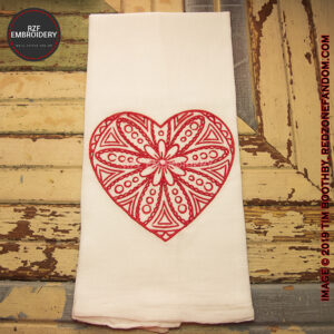 embroidered heart mandala towel