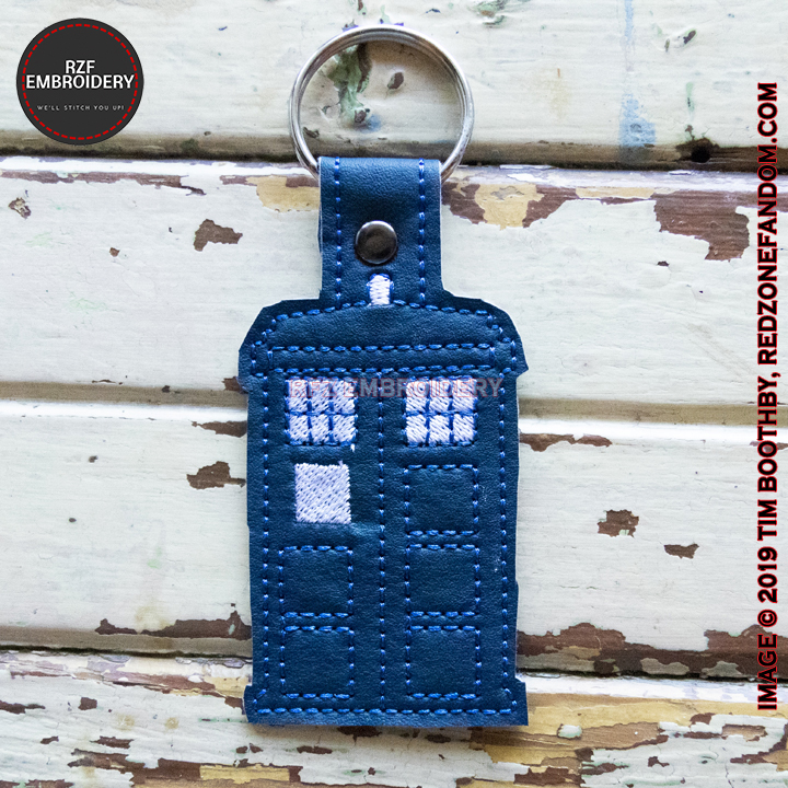 blue phone booth key fob