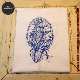 Kraken and Ship Nautical Scene Flour Sack Towel