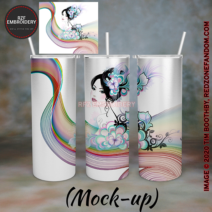 20 oz Japanese Girl in Swirls on white Tumbler